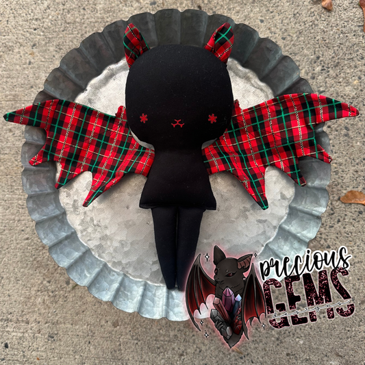 Metallic Christmas plaid bat doll RTS