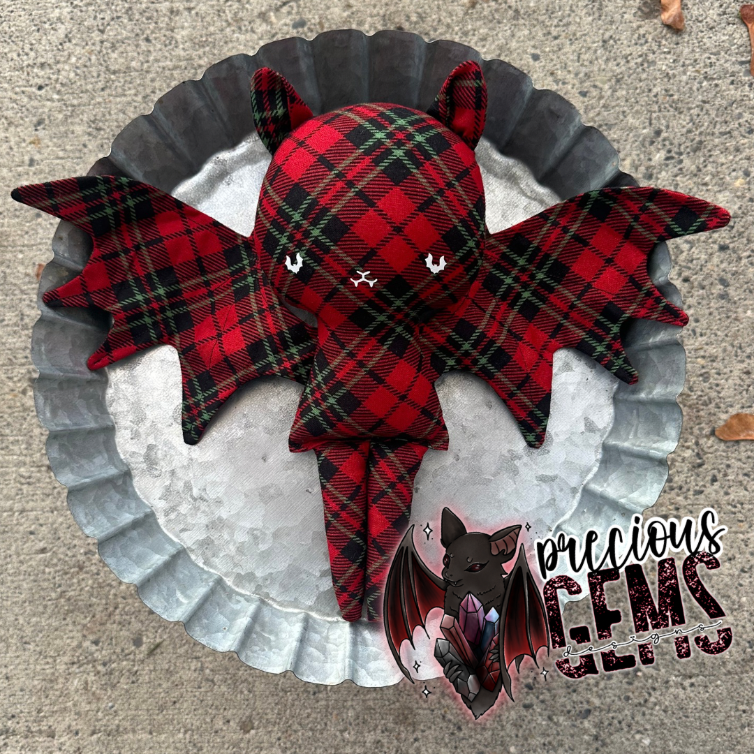 Dark Christmas plaid bat doll RTS