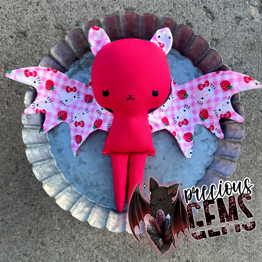 Strawberry cat bat doll RTS