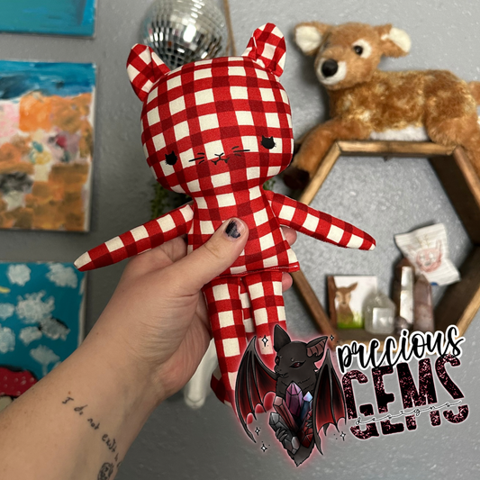 Red plaid cat doll RTS