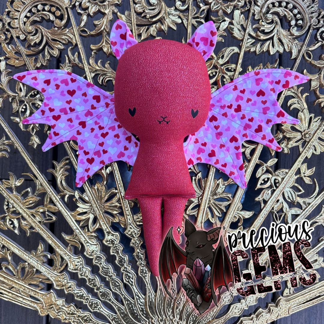 Glitter hearts large bat doll RTS