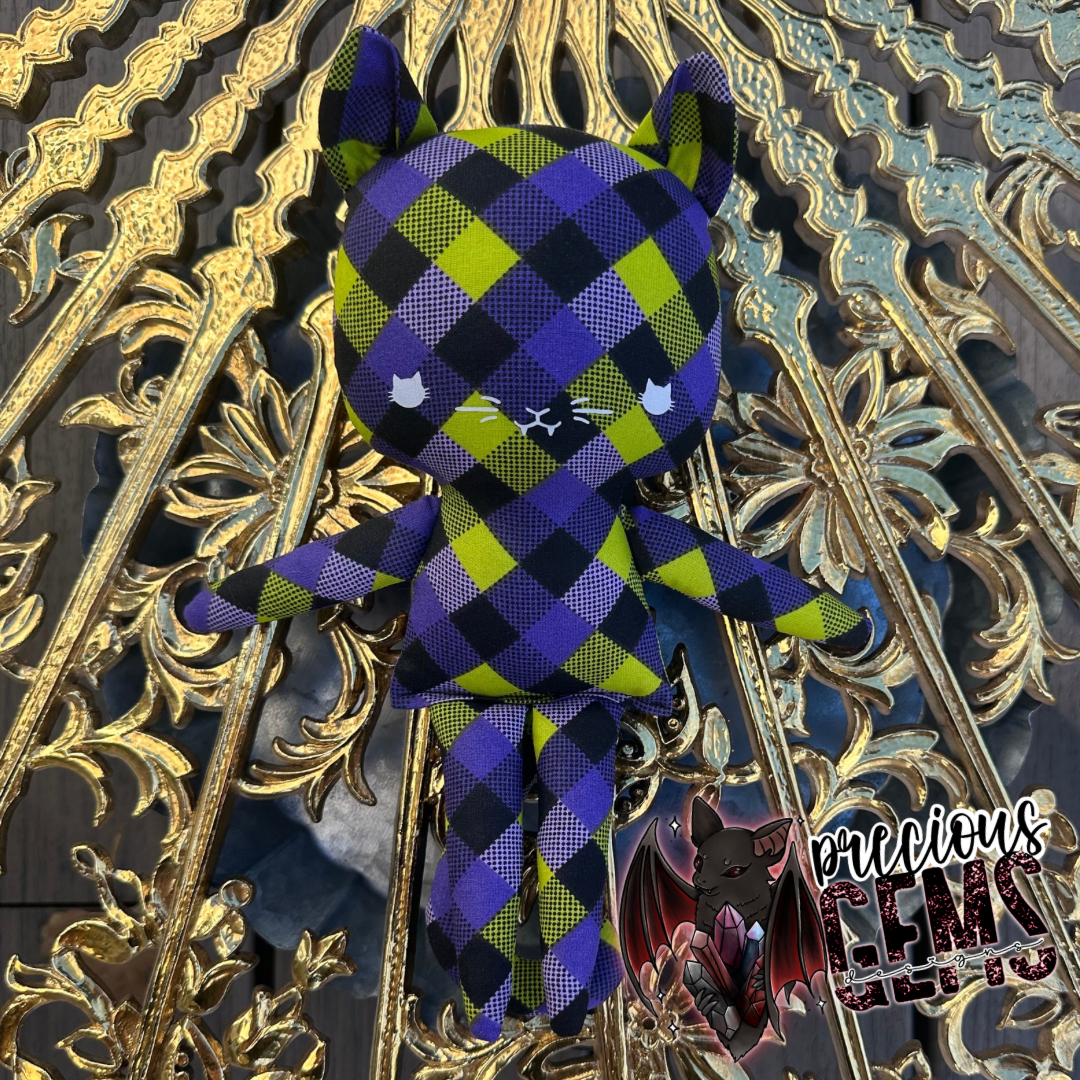Purple and green plaid cat doll RTS